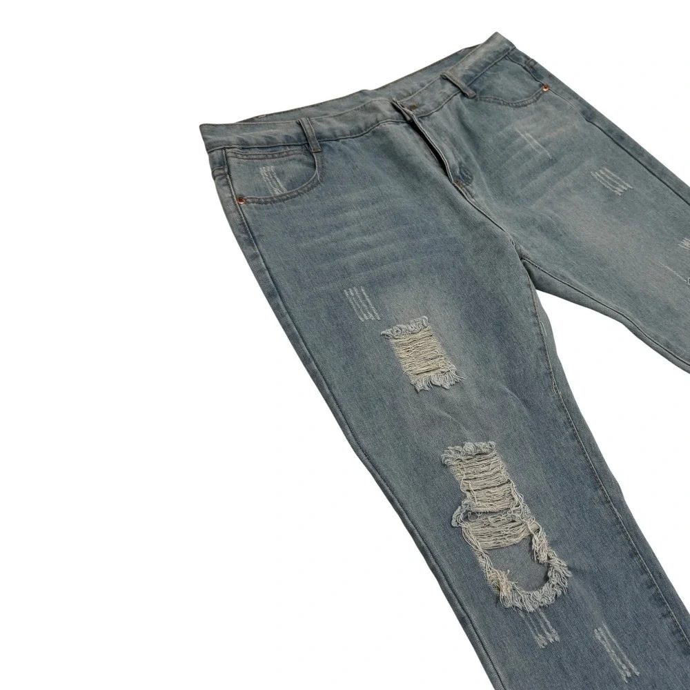 Unbranded Distressed Straight Leg Jeans Womens Light Blue Wash Good Ripped Denim